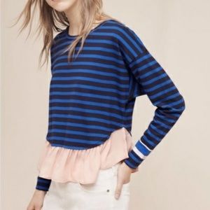 Anthropologie Deletta Striped Cropped Peplum Top